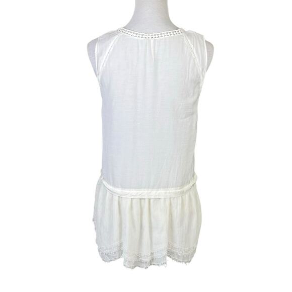 Free People Ivory White Eyelet Frayed Peplum Hem Tunic Tank Sleeveless Top - Picture 3 of 12